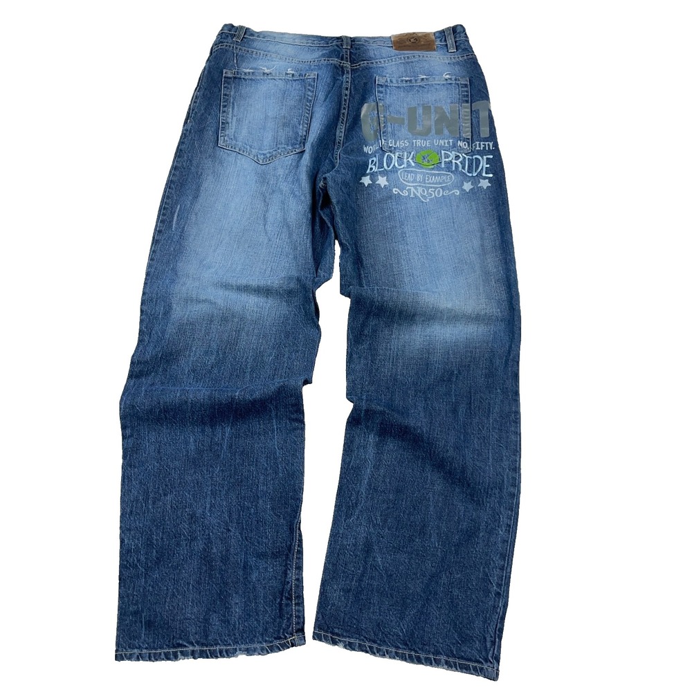Vintage Y2K G Unit Jeans Men 38x34 Baggy Loose Fit Faded Hip Hop 50 Cent Skate
